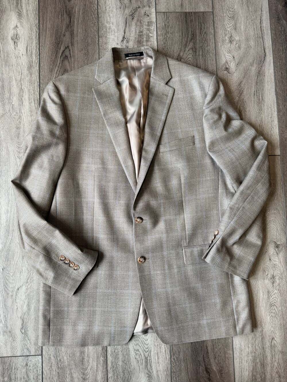 Lauren Ralph Lauren Windowpane Sport Coat Size 44L Tan Silk Wool